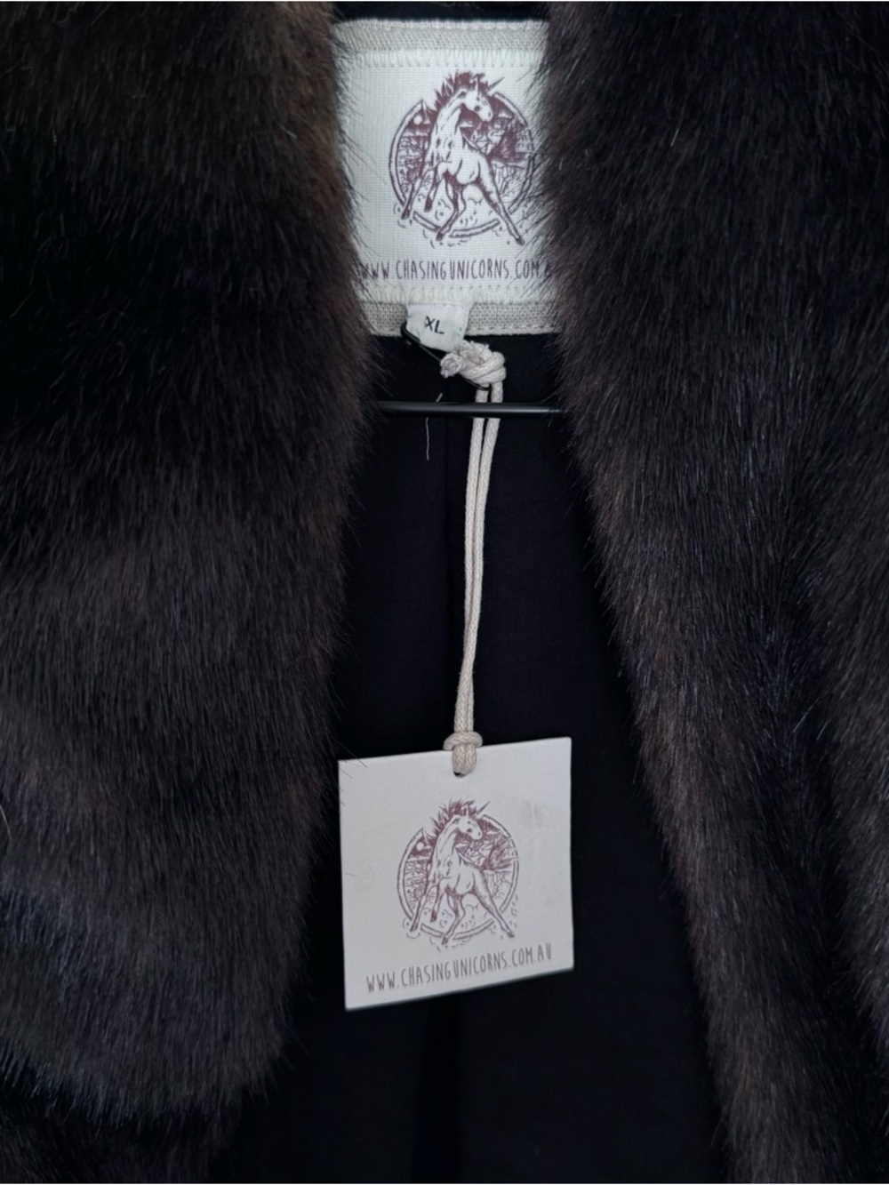 Chasing Unicorns Black Coat with Dark Brown Fur Trim - Picture 4 of 14